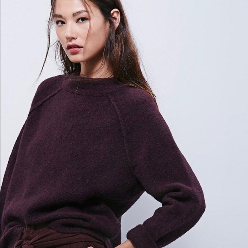 Free People Bubble Crew Neck Pullover Sweater Plum Purple Size M/L